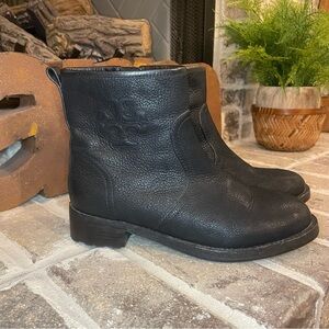 Tory Burch Simone Black Leather Ankle Boots Size 7.5